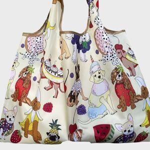 Nylon Shopping Tote Large Capacity Folding Bag Dogs Banana Ice Cream
